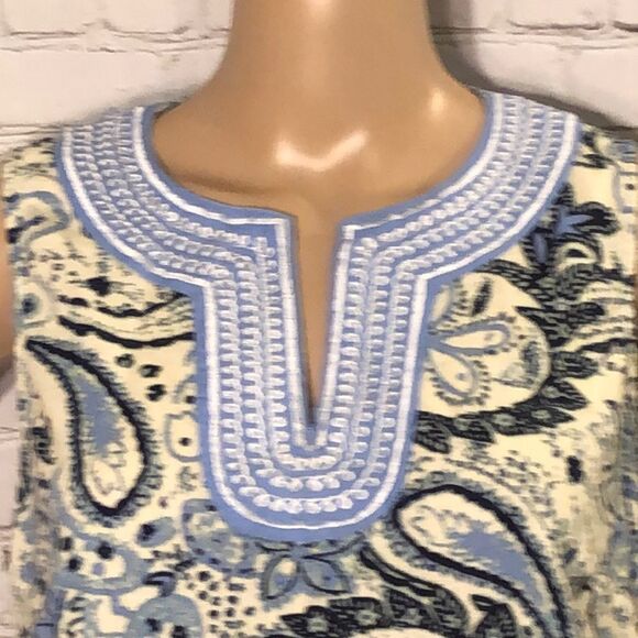 Carole Little Blue Paisley Sleeveless Top Linen L - Picture 2 of 10